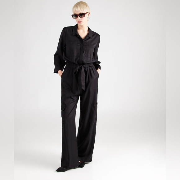 French Connection Elkie Twill Jumpsuit Size Medium Black Cargo Glam Minimalist